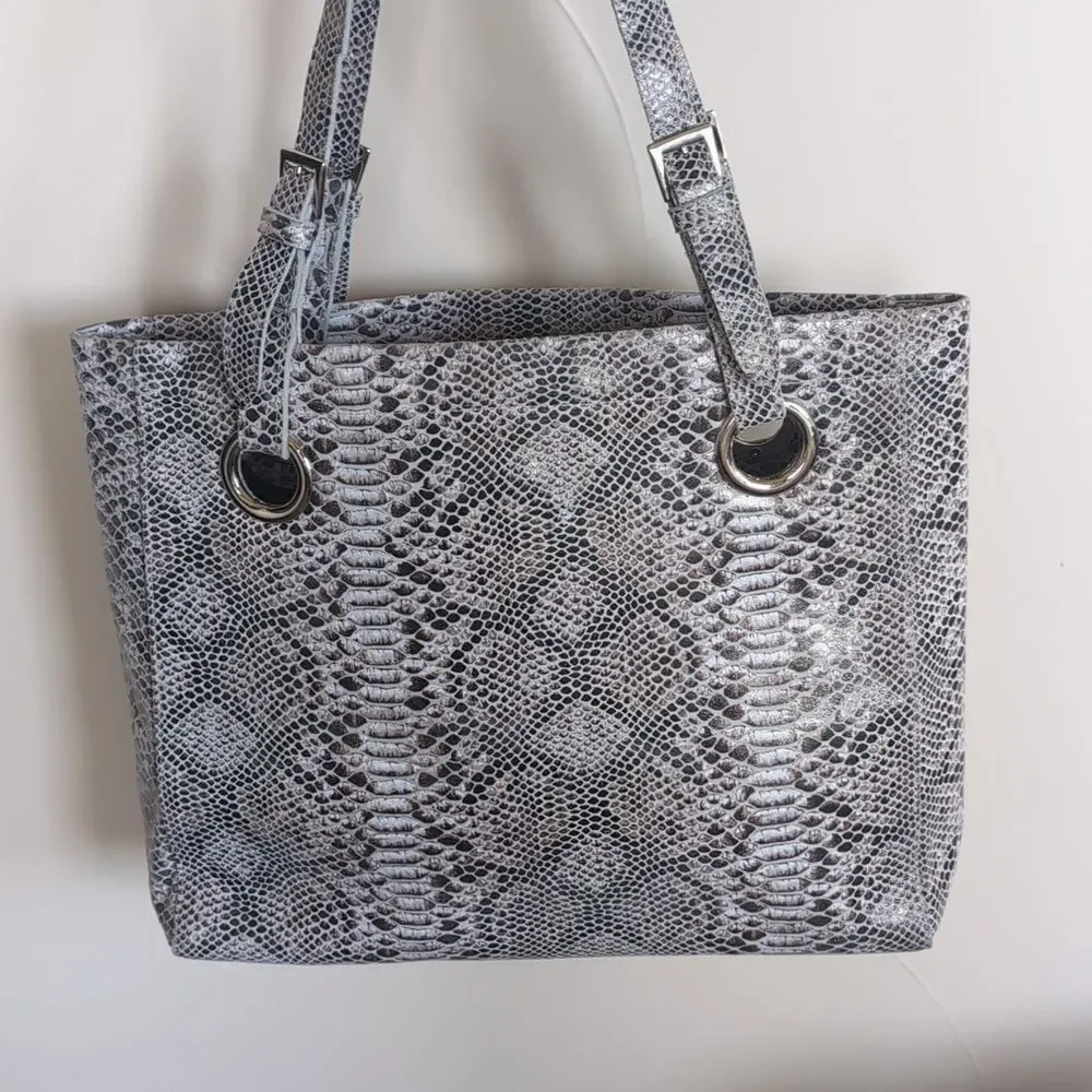 COFI Erin XL Tote Leather Embossed Python -Double Handles Adjustable NWOT